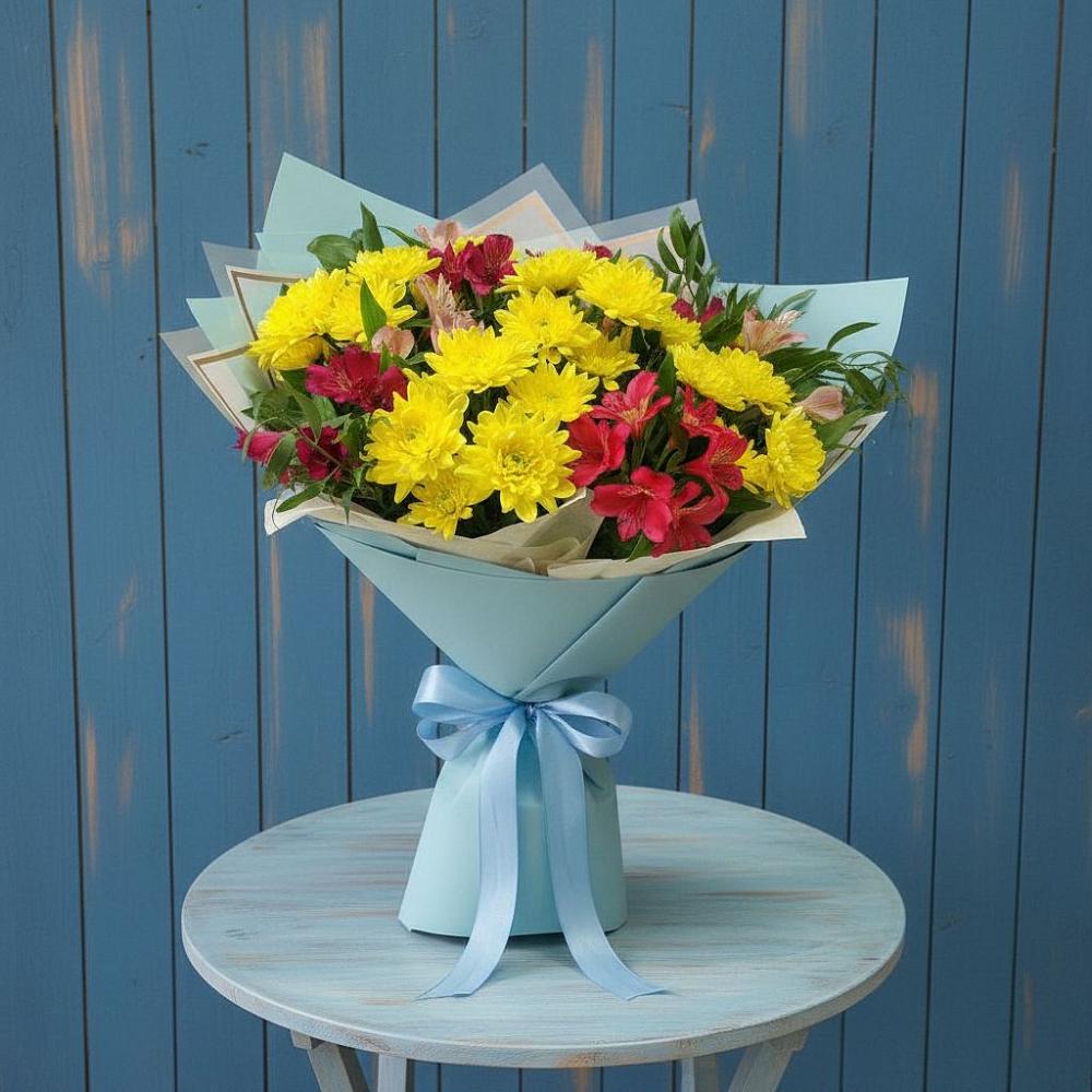 Букет цветов из: Альстромерии и Хризантемы в Нерчинске