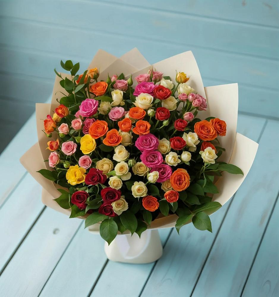 Букет Микс из разноцветных кустовых роз в Нерчинске