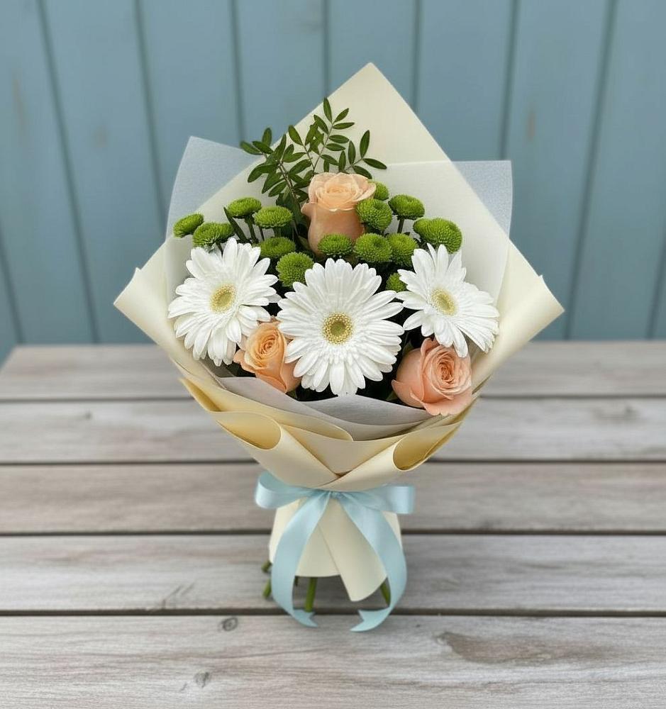 Букет цветов из: Герберы, Розы и Хризантемы в Нерчинске